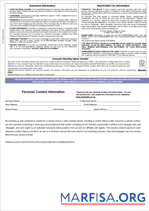Blank United Kingdom Santander bank mortgage statement in Word and PDF formats, 3 pages 3 real example